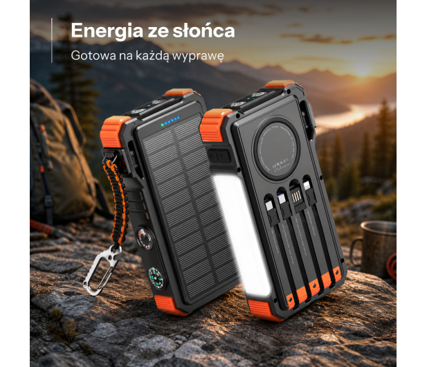 ExtraLink POWERBANK SOLARNY 20000MAH 45W INDUKCJA LAMPA LATARKA - 1570060 - zdjęcie 3